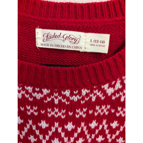 Women's Red and White knit Fair Isle style sweater by Faded Glory size L (12/14) - Picture 2 of 7